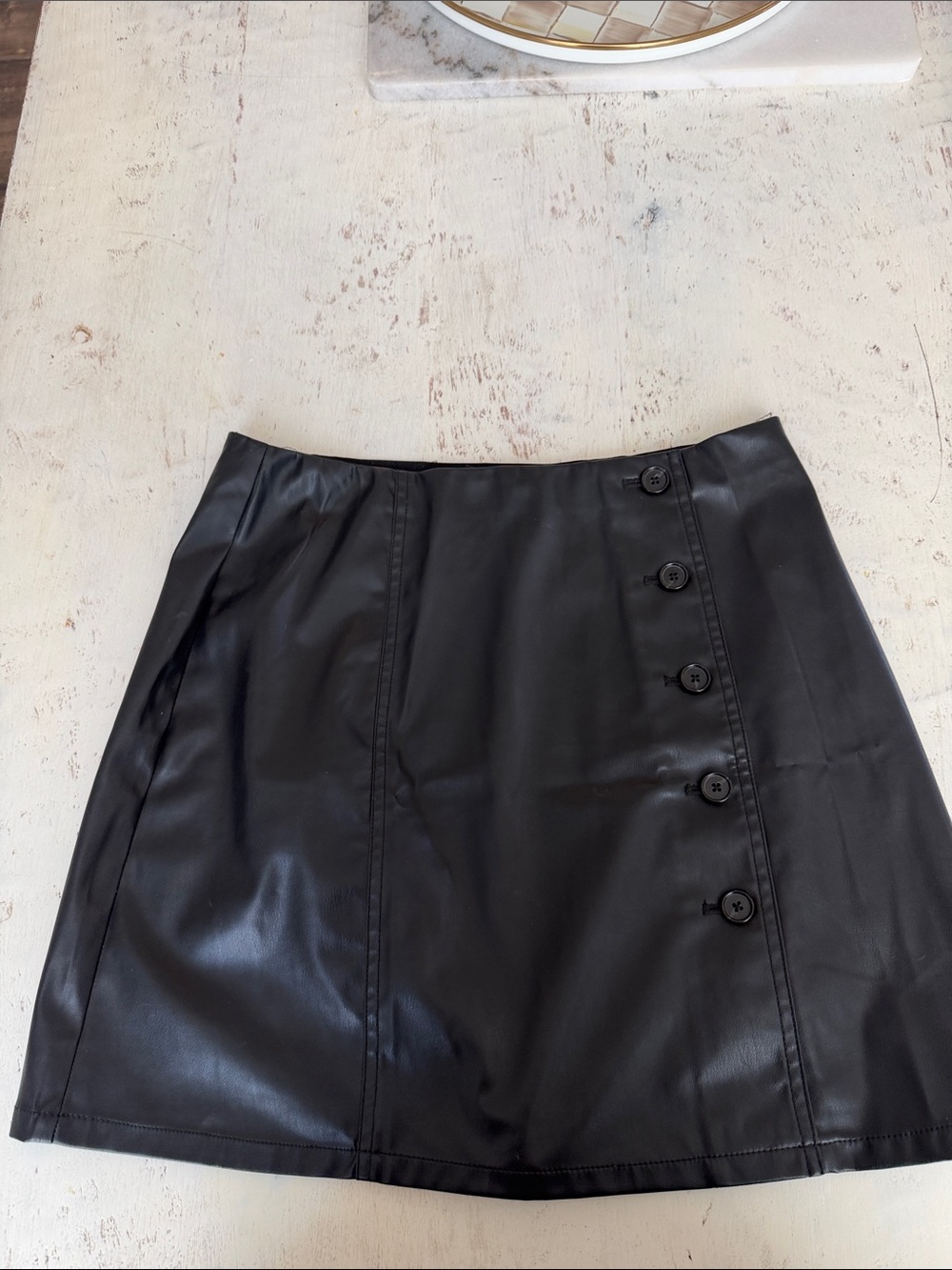 ATM Anthony Thomas Melillo Black Faux Leather Button-Accent Mini Skirts